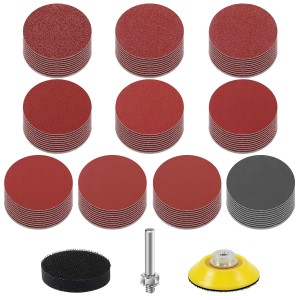 KONGMING Pack of 100 Velcro Sandpaper 2 Inch 50 mm Grit 80/120/180/240/320/400/600/1000/2000/3000 Sanding Discs Pad Kit Polishing Pad Adapter