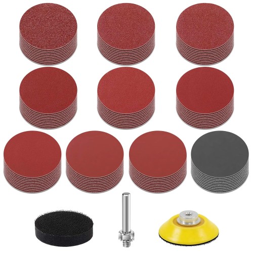 KONGMING Pack of 100 Velcro Sandpaper 2 Inch 50 mm Grit 80/120/180/240/320/400/600/1000/2000/3000 Sanding Discs Pad Kit Polishing Pad Adapter