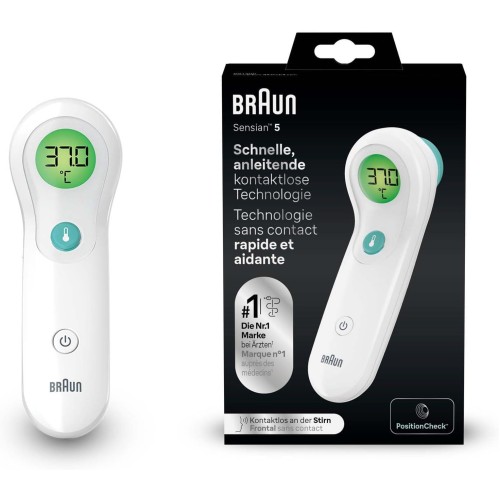 Braun Sensian 5 Contactless Forehead Thermometer Positioning Aid Colour Coded Digital Display 2 Second Measurement Suitable for Babies and Children The #1 Brand in Doctors (1) BNT300