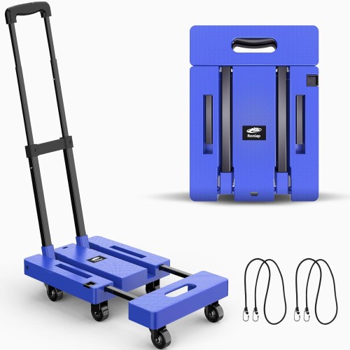 Ronlap Folding Transport Trolley Including 2 Expander Ropes, Foldable Transport Trolley - Load Capacity 225 kg Luggage Trolley Storage Trolley with 6 Wheels, Transport Aid Blue