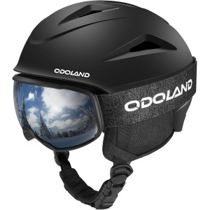 Odoland Ski Helmet with Ski Goggles for Skiing and Snowboarding, Adjustable Size, with Ear Muffs for Men, Women and Teenagers