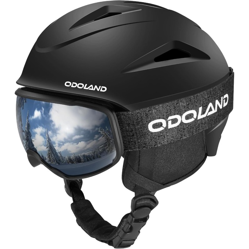 Odoland Ski Helmet with Ski Goggles for Skiing and Snowboarding, Adjustable Size, with Ear Muffs for Men, Women and Teenagers