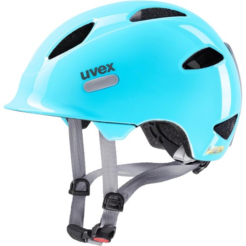Uvex oyo Lightweight Bicycle Helmet for Children, Individual Size Adjustment, Expandable with LED Light, Cloud Blue-Grey, 50–54 cm