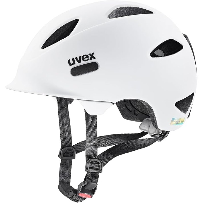 Uvex oyo Lightweight Bicycle Helmet for Children, Individual Size Adjustment, Expandable with LED Light, White-Black Matte, 50–54 cm