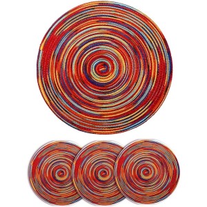 Alnicov Colorful Round Placemats 30cm Set of 4 Woven Rattan Heat Resistant Dining Table Holiday Christmas Kitchen Table Rainbow