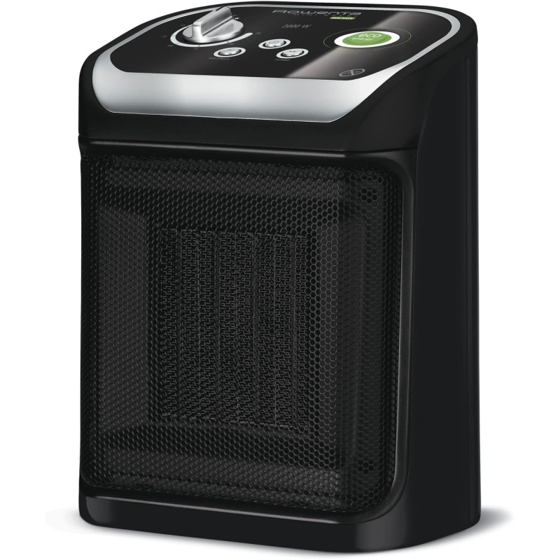 Rowenta Mini Excel Eco Safe Fan Heater, 2 Power Levels, Compact, Quiet, Energy Saving Function, 1000-2000 Watt, 50 dB(A), Washable Filter, Automatic Shut-Off, Black, SO9266