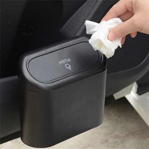 liyun Car Bin with Lid General, Motors Mini Leak-proof Rubbish Bin, Front Seat Accessories, Car Office, Bedroom, Home Car Rubbish Bin with Lid, Hanging Storage Box (Black)