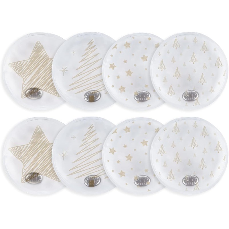 Sweelov Pocket Warmers Hand Warmers 10 cm кръгли преносими многократно използваеми джобни нагревателни подложки за пътуване Зимен подарък от Тайния Дядо Коледа Звезда / Коледна елха модел Пакет от 8