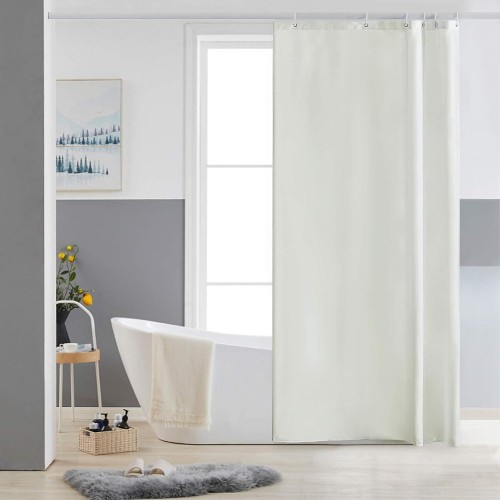 Furlinic Textile Shower Curtain, Anti-Mould Washable Bathroom Curtain, Polyester Fabric Waterproof Curtain for Corner Bathtub, Beige, Small, 90 x 180 cm, with 6 Shower Curtain Rings