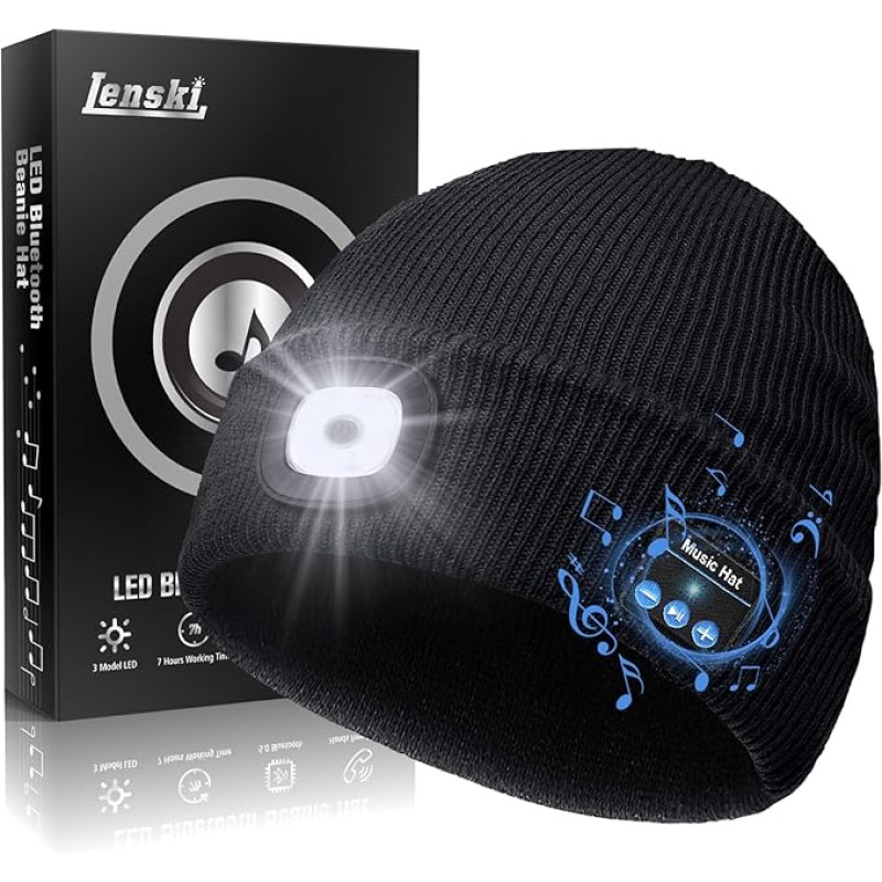 Lenski Gifts for Men, Birthday Gift for Men, Gifts for Dad, Men's Gift, Advent Calendar Filling, Men, Gadgets for Men, Bluetooth Hat Beanie with LED Light