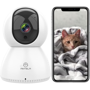 ANTELA WiFi IP Camera Indoor 355°/90° Swivelling PTZ Surveillance Camera Indoor 2.4 GHz WiFi, 2-Way Audio, IR Night Vision, Motion Detection, Compatible with Alexa