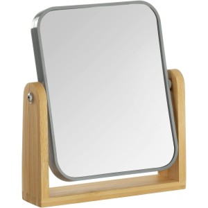 YEAKE Double Sided Makeup Mirror with 3x Magnification and Bamboo Stand, Small Table Mirror with 360° Rotation, Portable Cosmetic Mirror, Good for Tables, Travel, Grey