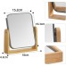 YEAKE Double Sided Makeup Mirror with 3x Magnification and Bamboo Stand, Small Table Mirror with 360° Rotation, Portable Cosmetic Mirror, Good for Tables, Travel, Grey