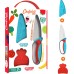 Chefclub Kids Knife for children, blue and red, children's knife with finger guard, blade guard and ergonomic handle, children's kitchen knife, kitchen utensils for children, for toddlers