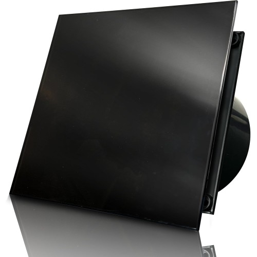 DOSPEL VERONI GLASS Bathroom Fan 120 mm Black with Timer, High Energy Efficiency, Ultra-Quiet Operation, Wall Extractor Fan, Heavy Duty, for Toilet and Bathroom, 230 V