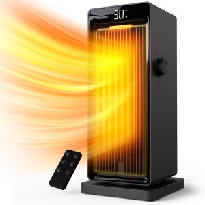 OMISOON Fan Heater 2000 W, Eco Fan Heater, Energy-Saving, Quiet, PTC Ceramic Electric Heater with 90° Oscillation, 24 Hours Timer, Overheating Protection, 4 Modes Radiator for Home, OZQ21N19, Black