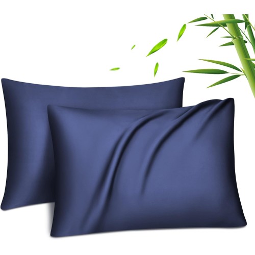 Fittia Lyocell Bamboo Cushion Cover Bamboo Fibre Pillowcase Silky Soft Cooling Breathable with Concealed Zip Navy Blue 40 x 60 cm Set of 2