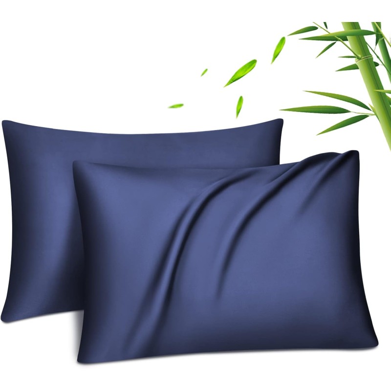 Fittia Lyocell Bamboo Cushion Cover Bamboo Fibre Pillowcase Silky Soft Cooling Breathable with Concealed Zip Navy Blue 40 x 60 cm Set of 2