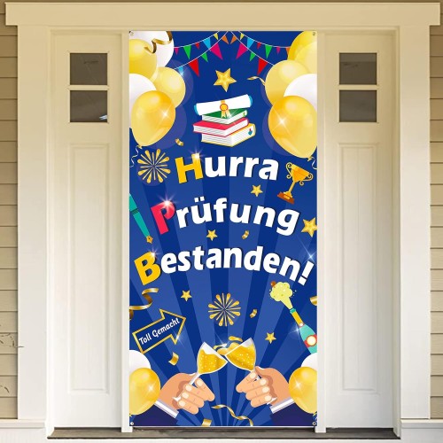 DPKOW Hurra Exam Passed Door Banner for Studies Graduation Decoration Exam Passed Background Door Wall Decoration Graduation, 185 x 90 cm