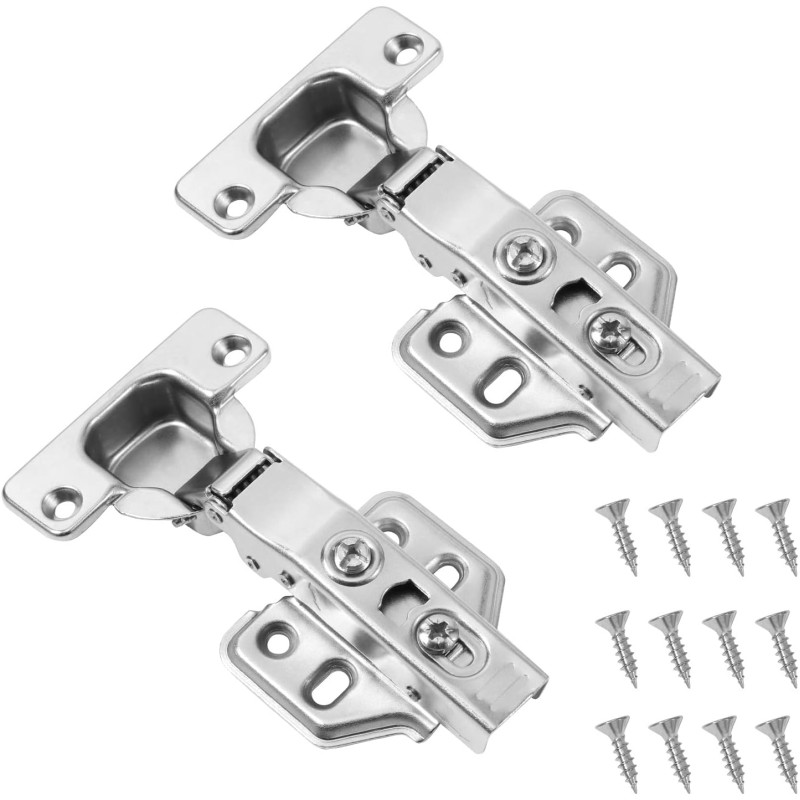 Vinabo 2 Pieces Cabinet Hinges Soft Close Cabinet Door Opening Angle 110° with Hydraulic Spring, Pot Hinge Furniture Hinges for Kitchen Cabinet, Self-Closing 110 Degree Hinge, Silver