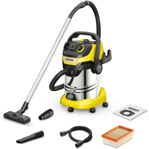 Kärcher WD 6 P S V-30/6/22/T Wet/Dry Vacuum Cleaner with Socket, Flat Pleated Filter, Patented Filter Box, Filter Cleaning, 1,300 W, Stainless Steel Container: 30 L & Drain Plug, Suction Hose: 2.2 m