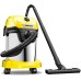 Kärcher WD 3 S V-17/4/20 Wet/Dry Vacuum Cleaner with Cartridge Filter, Fleece Filter Bag, 1000 W, 2 m and Hose Storage, Blow Function, Floor and Crevice Nozzle, Black, Yellow