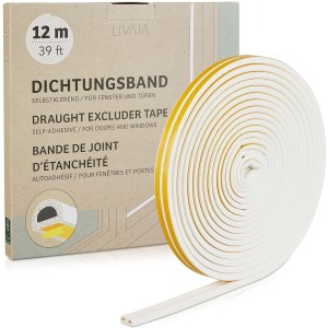 Self-Adhesive Sealing Tape, Waterproof, White: 12 m Premium Sealing Tape, Self-Adhesive Waterproof for Door and Window Seal - Door Seal, Door Draught Excluder Window - Door Seal Self-Adhesive Livaia