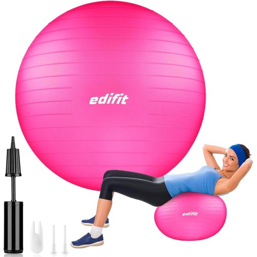 EDIFIT, Gymnastics Ball, 55, 65 and 75, Pezziball, Including Inflator, Pilates Ball, Sitting Ball, Pilates, Yoga Ball, Gymnastics