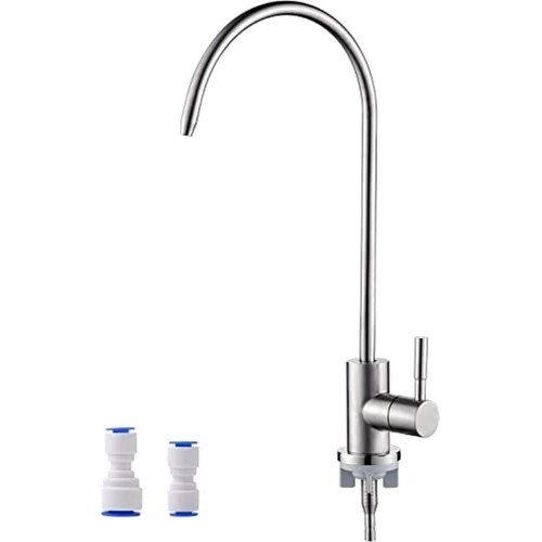 Ibergrif Reverse Osmosis (RO) Tap for 1/4 Inch and 3/8 Inch Osmosis System Sink Mixer Water Filter High Comfort Spout 292 mm 360° Swivelling Stainless Steel 304 Silver M22301A