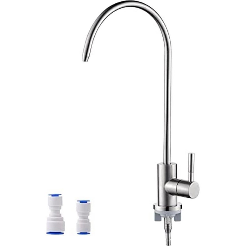 Ibergrif Reverse Osmosis (RO) Tap for 1/4 Inch and 3/8 Inch Osmosis System Sink Mixer Water Filter High Comfort Spout 292 mm 360° Swivelling Stainless Steel 304 Silver M22301A
