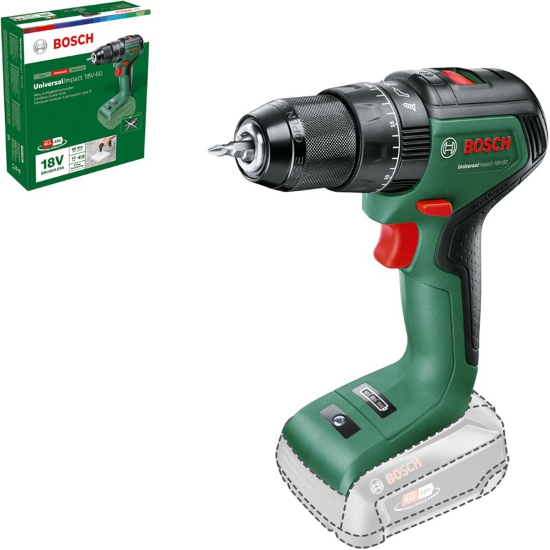 Bosch UniversalImpact 18V-60 Cordless Hammer Drill (without Battery, 18 Volt System, in Box)