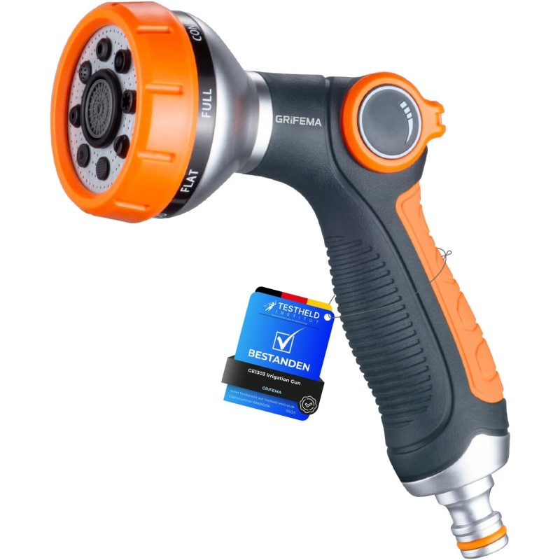 GRIFEMA GE1303 Garden Shower, Hand Shower, Garden Spray Guns, 8 Watering Patterns, Adjustable Water Flow for Garden Watering, Car Washing, Pet Shower