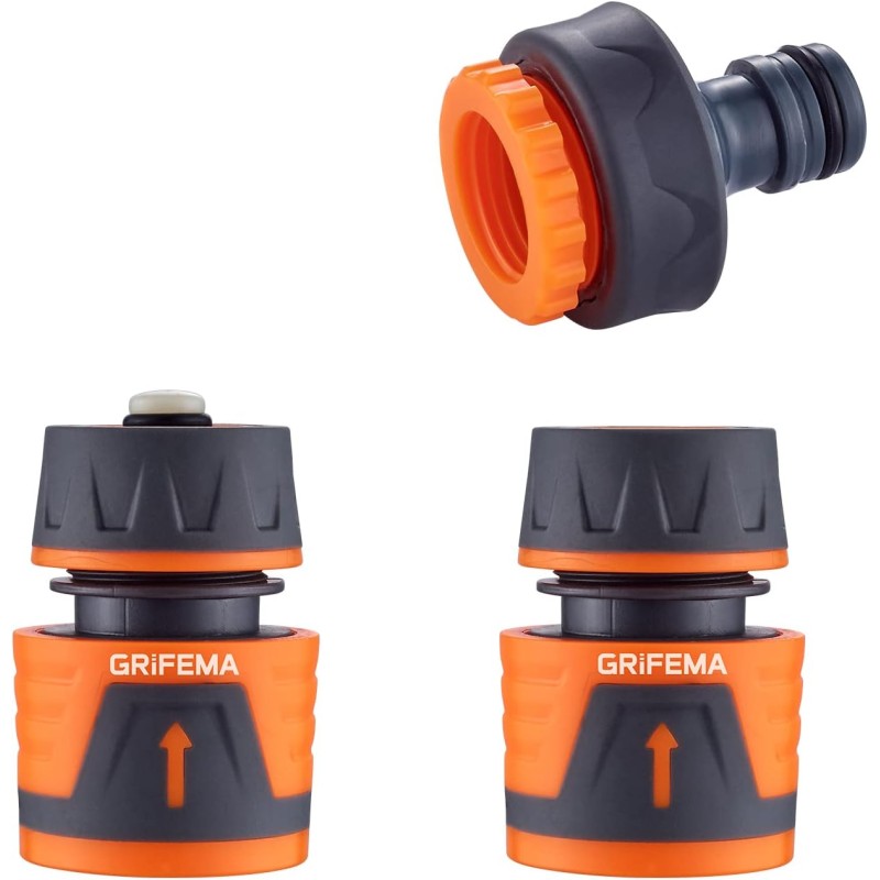 GRIFEMA Hose Connector Set, 1/2 Inch Garden Hose Connector, 1/2 Inch Water Stop Hose Connector, 1/2 Inch - 3/4 Inch Tap Connector, Can Stop Water Quickly, Orange