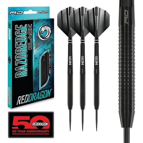 RED DRAGON Razor Edge Black Darts Tungsten Professional Steel Darts with Flights and Shafts