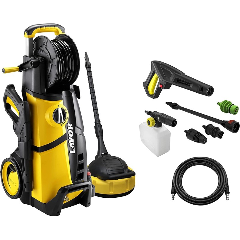LAVOR LVR4 PLUS 160 WPS Pressure Washer with Washing Programs WPS and Hose Reel, 8 m High Pressure Hose, Maximum Pressure 160 Bar, Maximum Flow Rate 510 l/h, 2500 Watt, Yellow