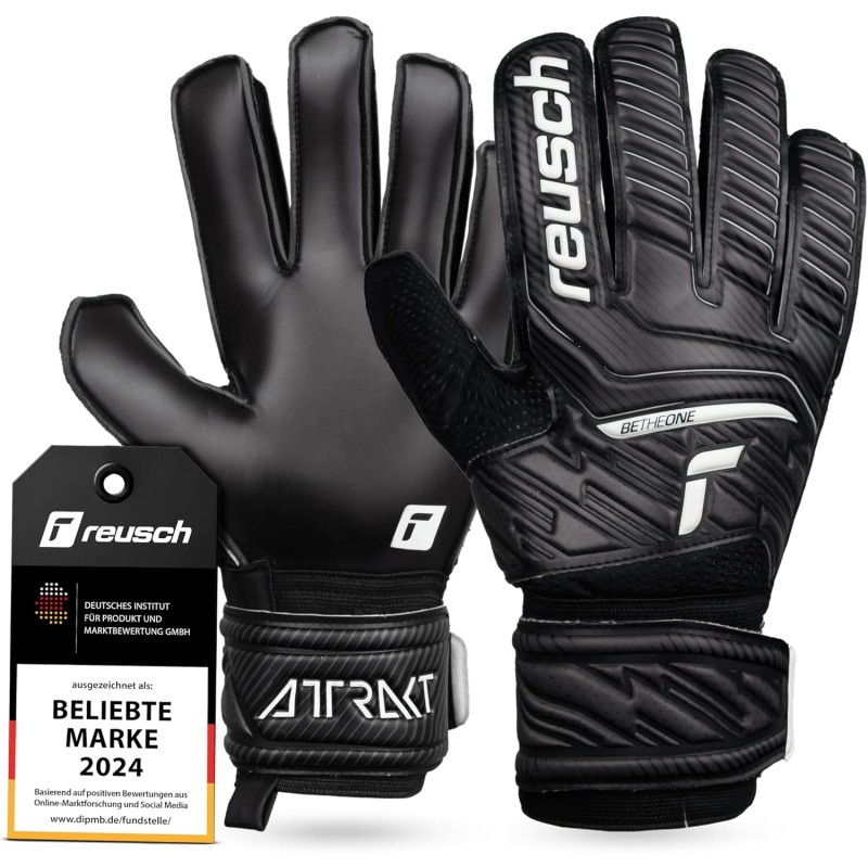Reusch Attrakt Solid Torwarthandschuhe|Robuster Grip mit synthetischem Latex|360° Stabilität Dank Full Strap und Elastic Cuff|Perfekter Sitz bei jedem Wetter|Alle Spielfeldarten
