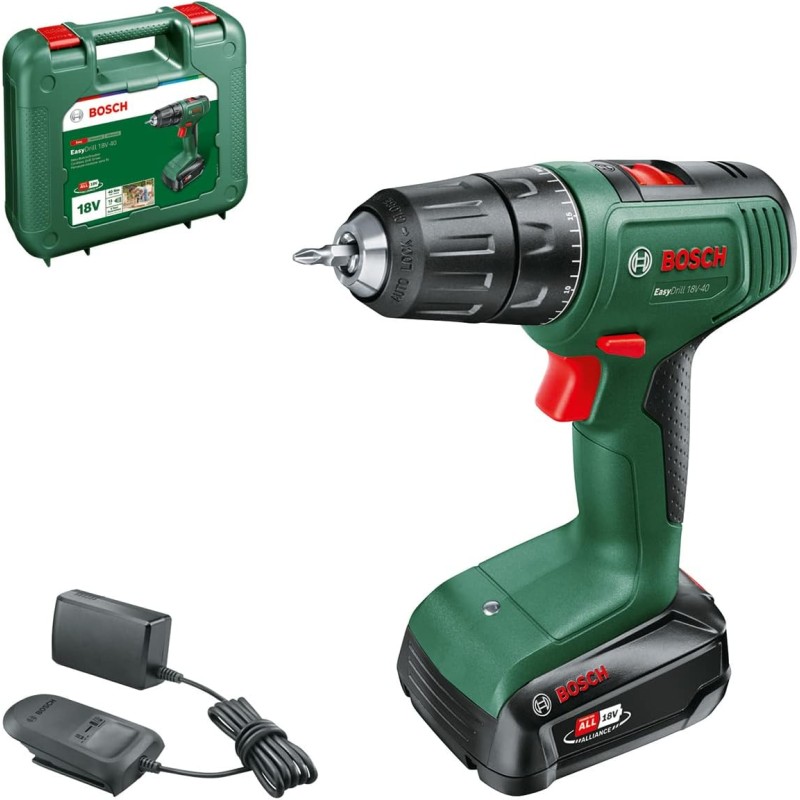 Bosch Home and Garden 06039D8004 Bosch EasyDrill Cordless Screwdriver 18V-40 (1 Battery 2.0 Ah, 18 Volt System, in Case)