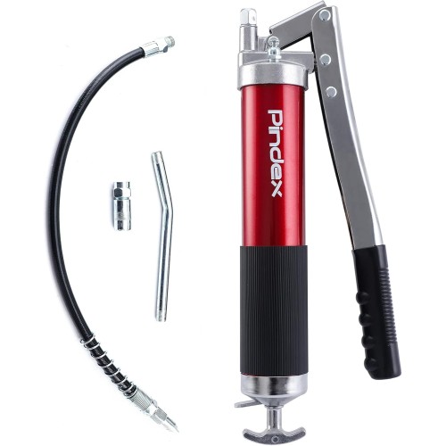 Pindex Hand Lever Grease Gun for 400 g Cartridge, Grease Gun for Grease Nipple Set, High Pressure Grease Gun with Grease Gun Hose