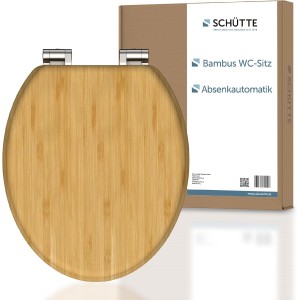 SCHÜTTE Bamboo Toilet Seat with Soft-Close Mechanism, Made of Bamboo, Sustainable Toilet Lid with 175 kg Load Capacity, Toilet Seat with Glasses, Toilet Lid for Toilet, Wooden Toilet Seat