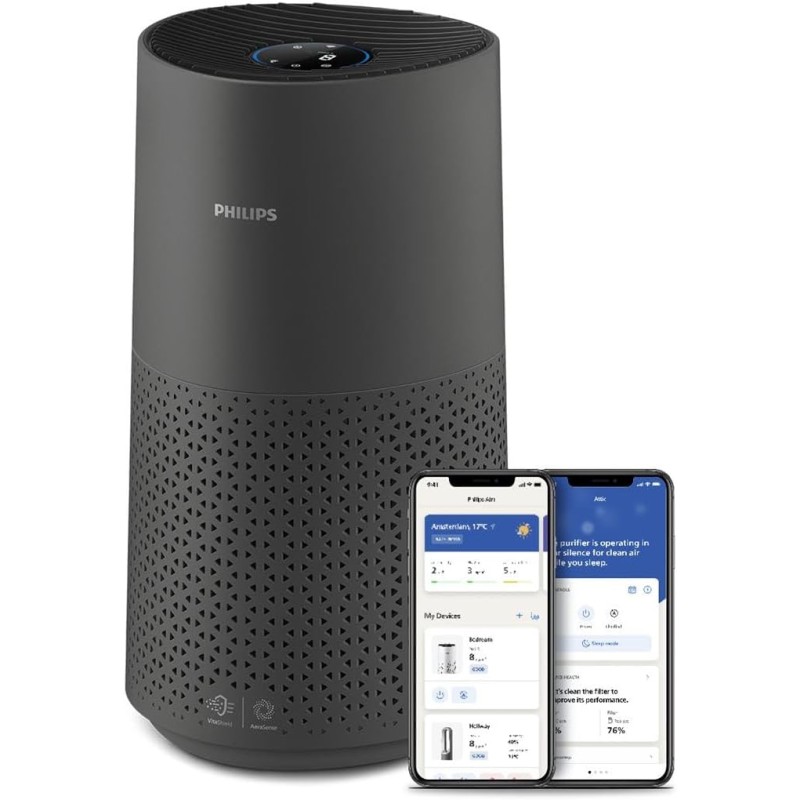 Philips Air Purifier Smart 1000i Series - Cleans Rooms of 78 m² - Removes 99.97% of Pollen, Allergies, Dust and Smoke - Wi-Fi Connectivity - Ultra-Quiet and Low Energy Consumption - AC1715/11
