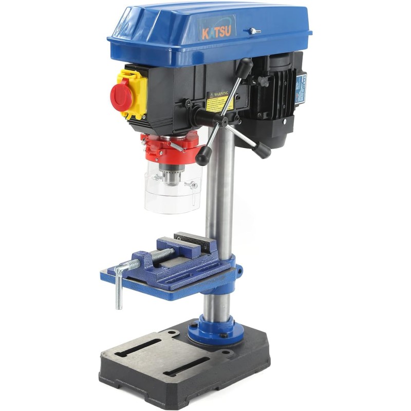 KATSU Bench Drill with Vice 375 W 5 Speed 55 mm Drilling Depth Electric Height Adjustable Industrial Bench Pillar Drill Workbench Repair Tool