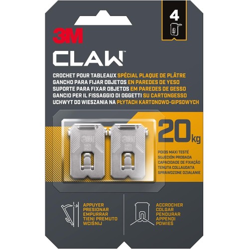 3M CLAW Drywall Picture Hanger 20 kg 3PH20-4WMR 4 Hangers