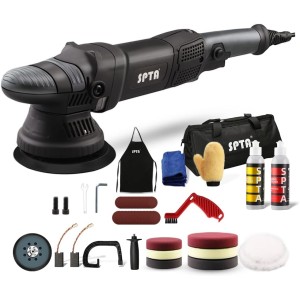SPTA Car Polishing Machine, 780 W Eccentric Polisher, 6 Variable Speeds, with 125 mm and 150 mm Polishing Sponge, Removable D-Handle and Side Handle, 4 m Cable, for Polishing Car, Boat, Motorcycle