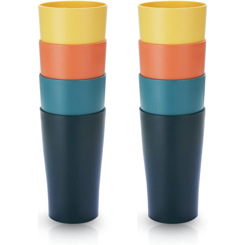 Plastic Cups, Pack of 8, Coffee Cups, 450 ml, Unbreakable Drinking Cups for Children and Adults, Reusable Cup for Water, Milk, Tea, Coffee, for Home, Camping, Picnic, Travel