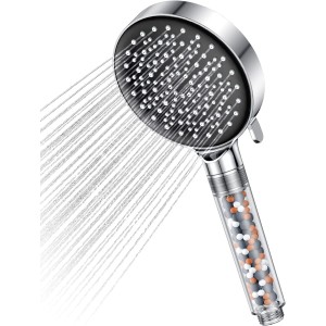 YEAUPE Water-Saving Shower Head, 7.5 L/Min, Rain Shower Head with Filter, Pressure Increasing, with 6 Jet Types, Economical Shower Head (without Hose), Chrome