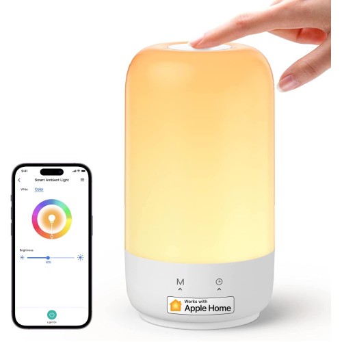 Meross Smart LED Bedside Lamp Touch Dimmable Works with Apple HomeKit, Colour Changing WiFi LED Night Lamp Works with Alexa and Google Home, RGBWW Night Light with Timing for Living Room