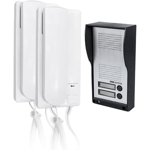 SCS Sentinel - PAF0007 - Audio wired door intercom for 2 apartments - Door intercom with connection cable - 2 handsets, 1 door station, 2 power supplies - AudioKit Duo