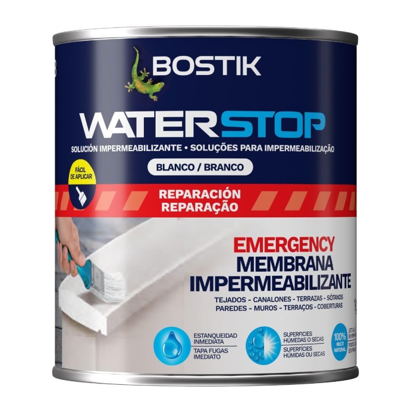 BOSTIK Waterstop Waterproofing Repair White – Immediate Sealing, Wet or Dry Surfaces, No Primer, Multi-Material, Easy to Apply, Indoor and Outdoor, 1 kg Pot