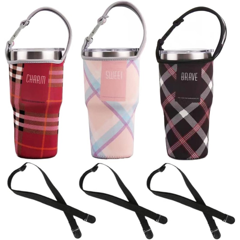 TuNan 3 Pack Yeti Rtic Atlin Ozark Trail Rambler Neoprene Sleeve with Carry Handle Red Pink Black