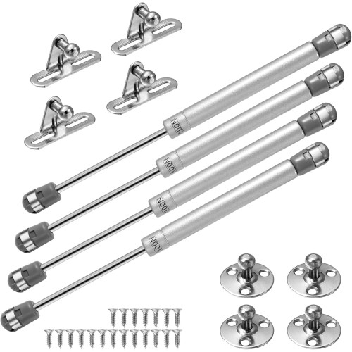 Vinabo 4 Pcs 100N Gas Springs Gas Piston for Doors Furniture Lifter Cabinet Hinge Damper for Kitchen Cabinets Silver/Black